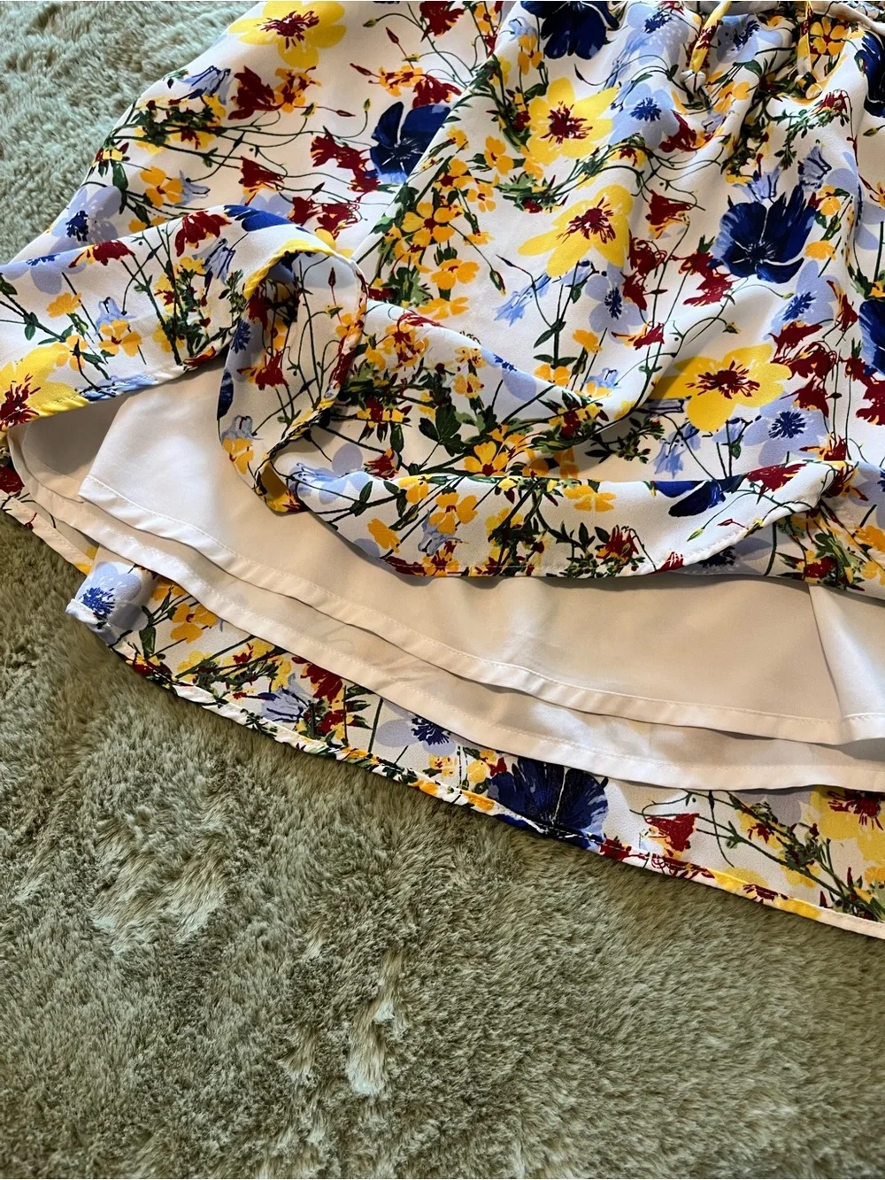 Banana Republic Floral Smocked Mini Skirt - Pockets Cream, Blue & Yellow